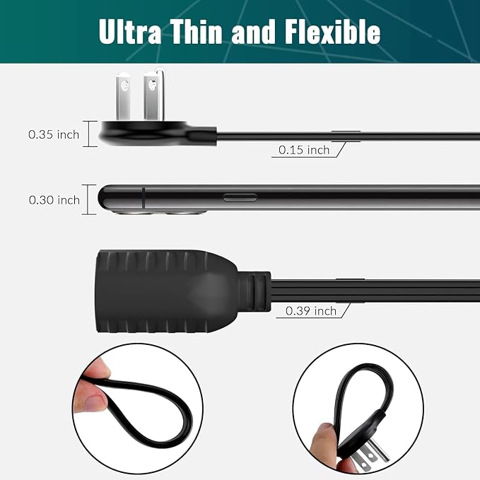 Elecan Flat Plug Extension Cord 40 Ft - Image 2