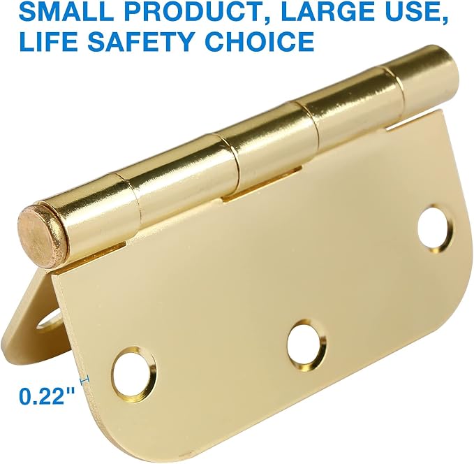 3 Pack Rounded Door Hinges 3-1/2" x 3.5 inch, 5/8 Radius, Polished Brass 3 ½ - Image 3