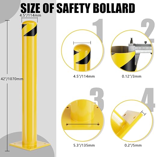 Safety Bollard Post, 42 Inch Height Steel Bollards, 4.5 Inch Diameter Parking - Image 2
