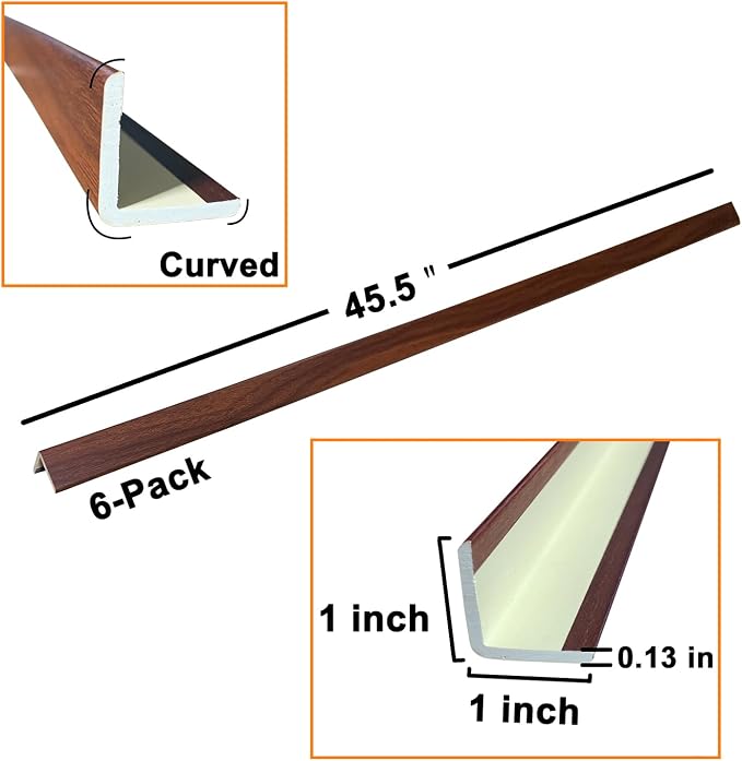 Wall Corner Protector 6PCS 45" Corner Molding Trim Black Wood Grain Corner Trim - Image 5