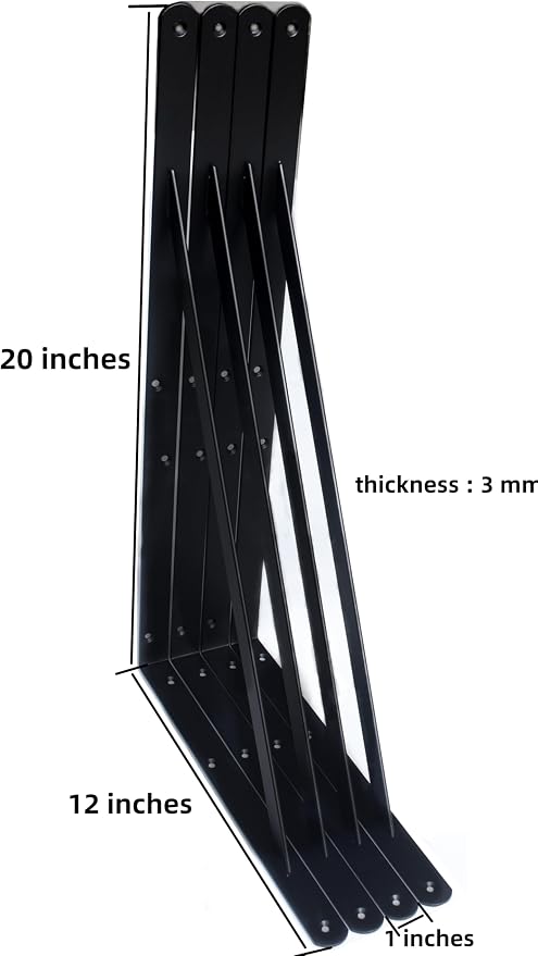20 Pack L20 x H 12" Black Heavy Duty Shelf Brackets - Image 2