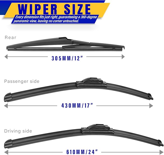 3 wipers Replacement for 2006-2012 Toyota Rav4, Windshield Wiper Blades - Image 2