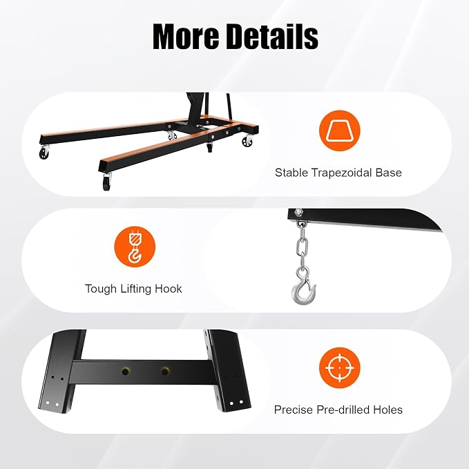 6.89Ft Folding Engine Lift 2 Ton Folding Cherry Picker Shop Crane Hoist Lift - Image 6