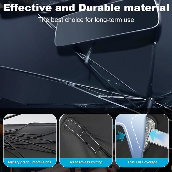 Windshield Sun Shade Umbrella, Portable Foldable, Spring Structure Wind Shield - Image 3