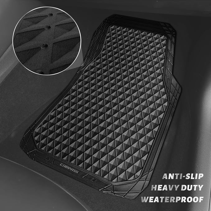 CAR PASS Black Rubber Car Floor Mats & Cargo Liners, Durable Anti-Slip 3D - Image 3