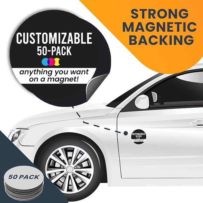Magnet Me Up Customizable 30 Mil Round Magnet- 5”, 50 PK Weatherproof Car Magnet - Image 7
