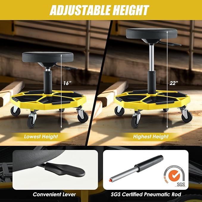 Goplus Mechanic Stool, Rolling Garage Chair - Image 4