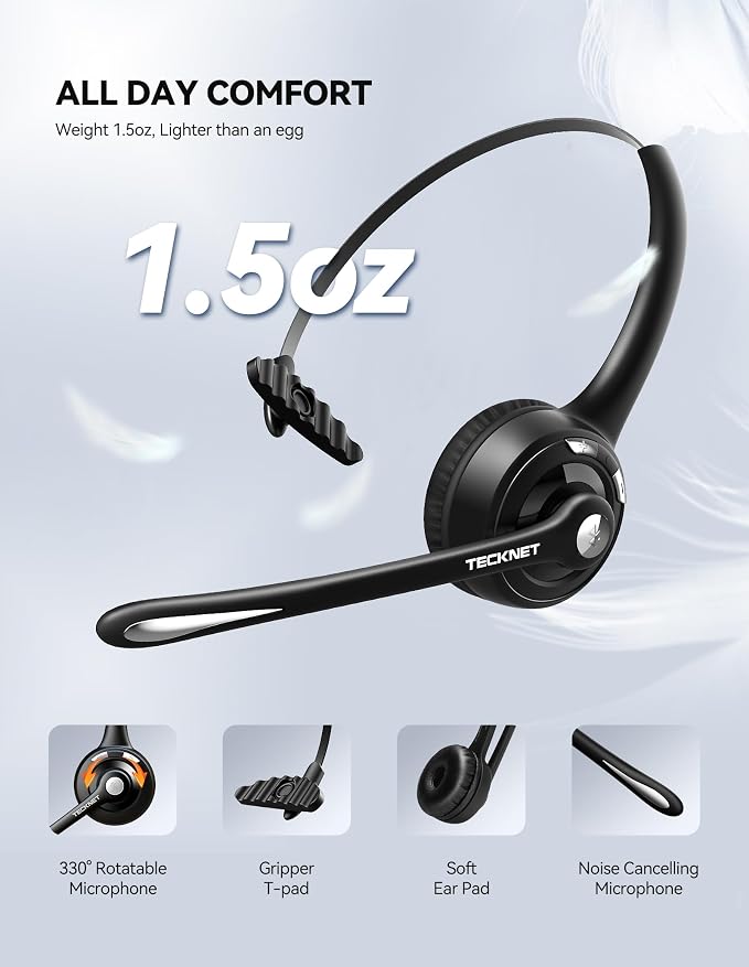 TECKNET Bluetooth Headphones Over Ear, 65 Hours Playtime and 3 EQ Modes - Image 4