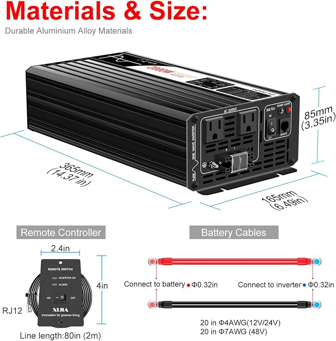 Xijia 2000W Pure sine Wave Power Inverter dc 12v to 110v/120V ac 60HZ - Image 5