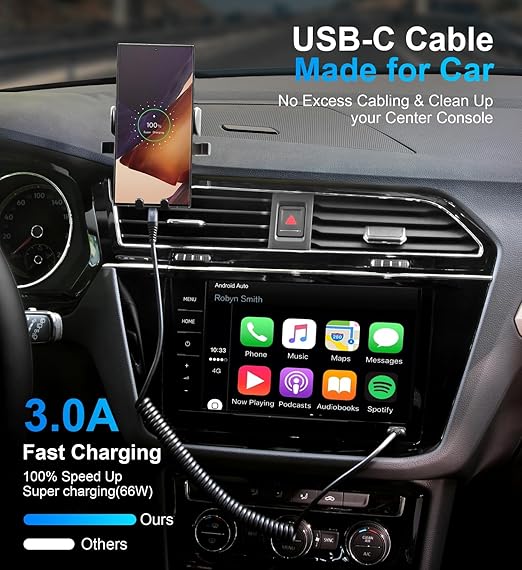 USB Type C Charger Cable Fast Charging, Coiled USB A to Type C Charger Cord - Image 2