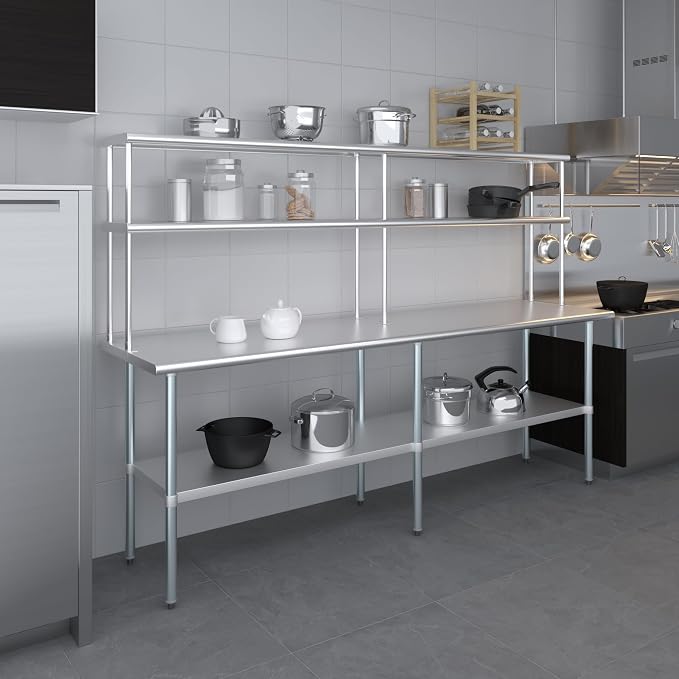 Amgood Stainless Steel Work Table Double Tier Overshelf | Metal Kitchen Prep - Image 9