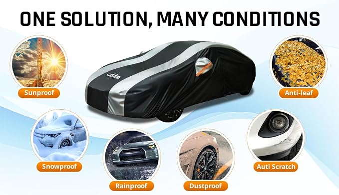 Full Exterior Covers with Silver Stripe Design, Sedan Car Cover - Image 5