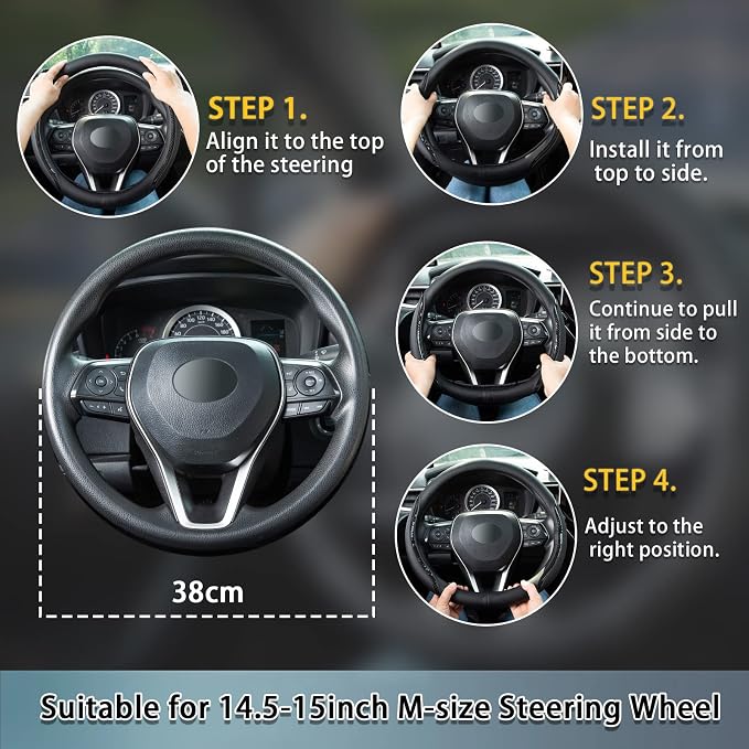 Steering Wheel Cover Black White, Carbon Fiber Car Steering Wheel Covers - Image 6