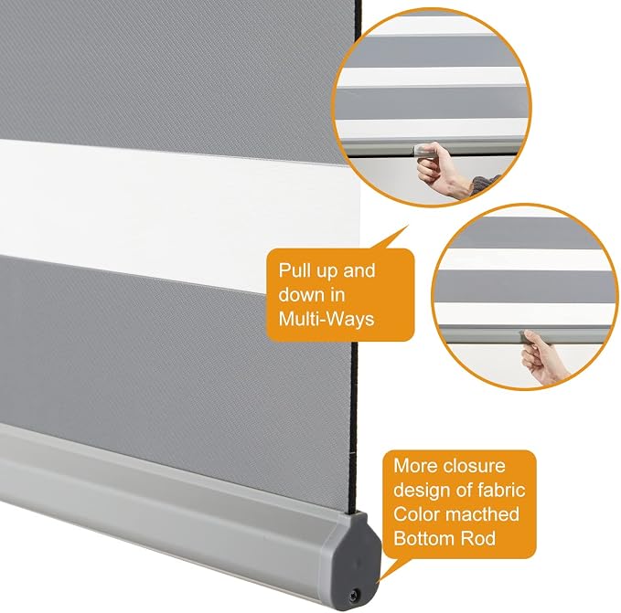 Persilux Cordless Zebra Blinds for Windows Shades Dual Layer Fabric Light - Image 3