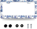Blue White Porcelain Pattern License Plate Frame Chinoiserie License Plate by NEWCOCO
