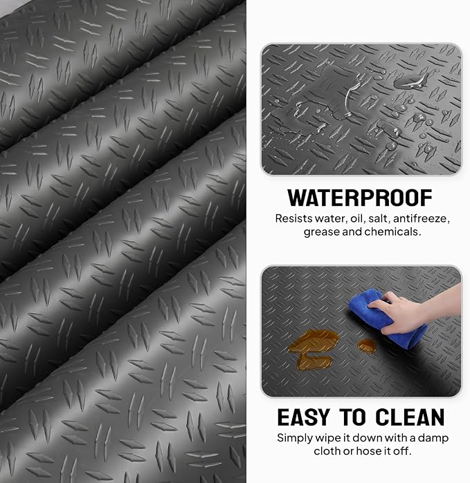 TUFFIOM 7.5 x 17 FT Garage Floor Mat, Thickened Diamond Plate PVC Garage Mats - Image 3
