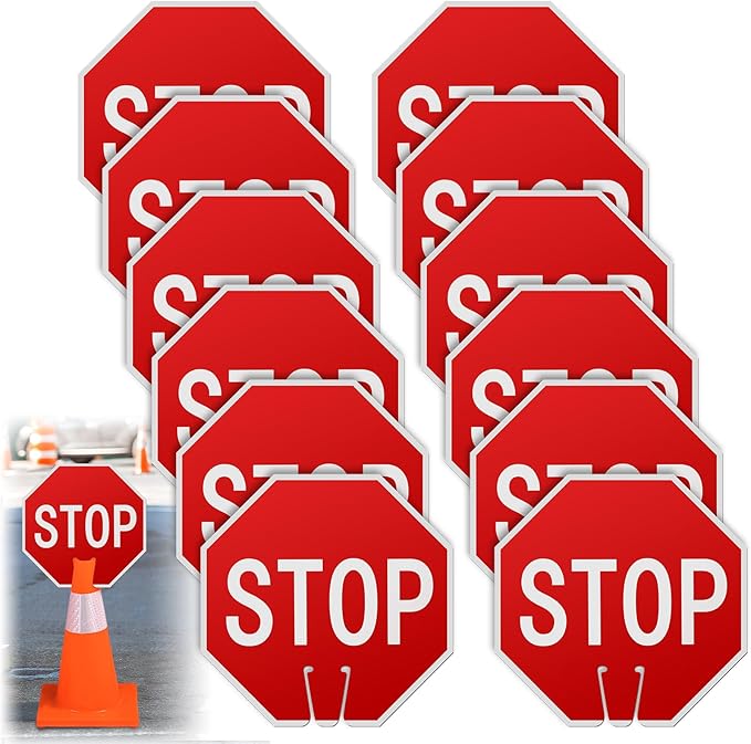 Geetery 12 Pcs Stop Signs 12 x 12 Inches PVC Traffic Cones Top Warning Signs by Geetery