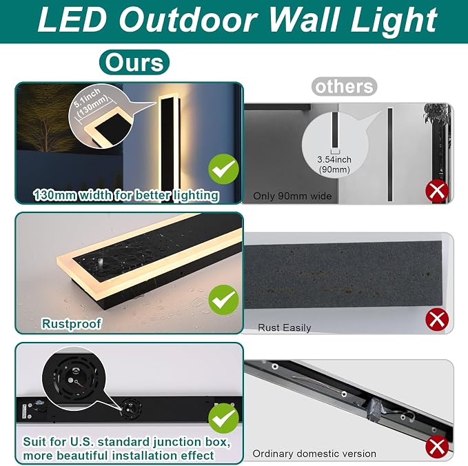 2 Pack Modern Outdoor Long Wall Lights Fixture, 40 inch Outdoor LED Wall Sconce - Image 4