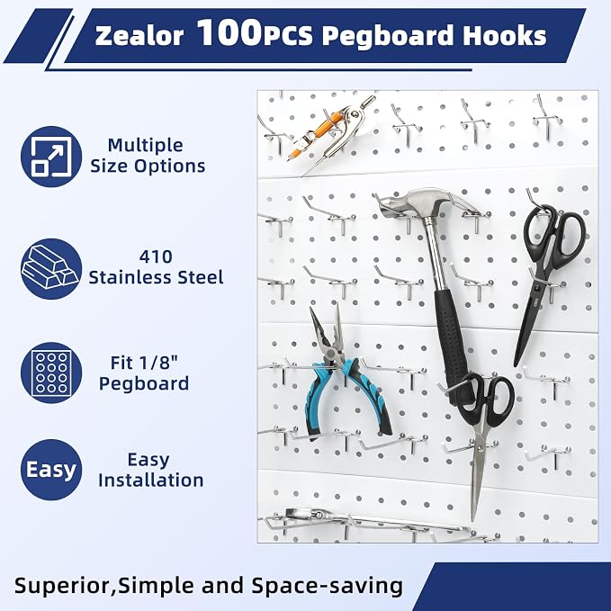 100 Pack Pegboard Hooks Heavy Duty 4 6 8 Inch Pegboard Hooks 1/8 Stainless - Image 6