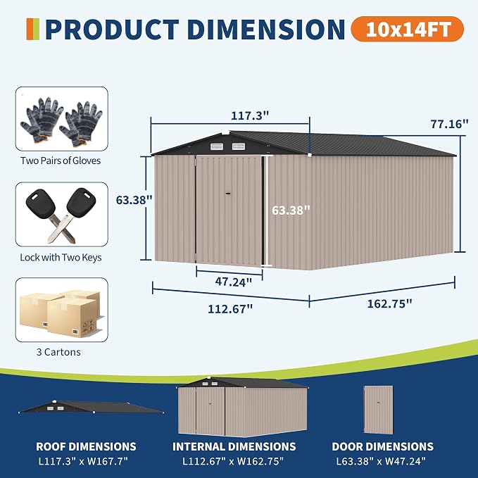 10x14x6.4 FT Outdoor Storage Sheds, Metal Garden Tool Shed - Image 2