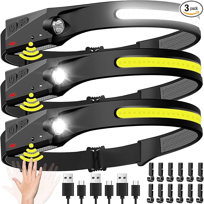 Headlamp Rechargeable 3PCS, 230° Wide Beam Head Lamp LED by BIAT