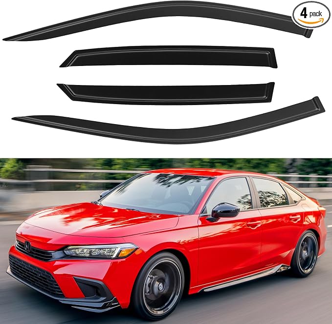 Window Visors Rain Guards for 2022 2023 2024 2025 Honda Civic, Out-Channel by YQAUTEC