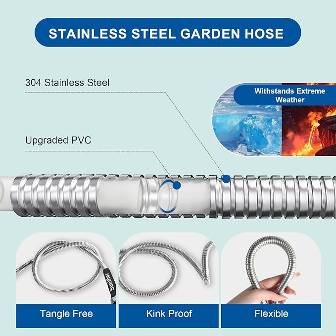 Metal Garden Hose 30 Ft Flexible Stainless Steel Water Hose 25 Ft 50 Ft - Image 2