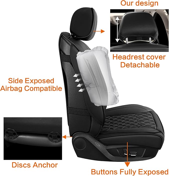 Pariitadin Leather Car Seat Covers Full Set, Waterproof Breathable Faux Leather - Image 5