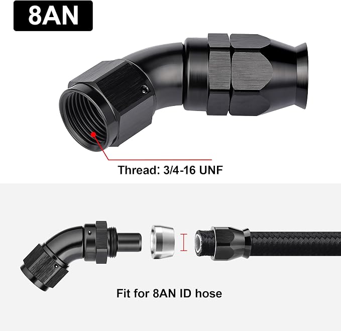 EVIL ENERGY 8AN 45 Degree PTFE One Piece Full Flow End Hose Fitting Aluminum - Image 4
