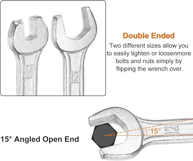 HARFINGTON 5pcs Double Open End Wrench 10mm x 13mm Metric 15 Degree Offset - Image 5