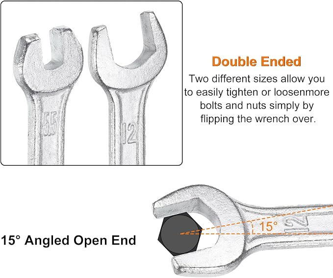 HARFINGTON Double Open End Wrench 10mm x 14mm Metric 15 Degree Offset Angle - Image 5