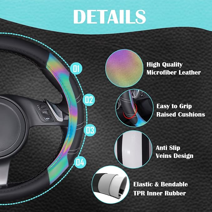 CAR PASS Line Rider Microfiber 15.5-16 Inch Leather Sporty Steering Wheel Cover - Image 3