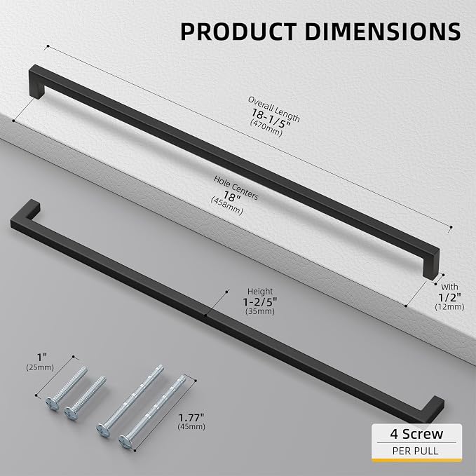 goldenwarm 50 Pack 18INCH Black Cabinet Pulls Kitchen Cabinet - Image 2