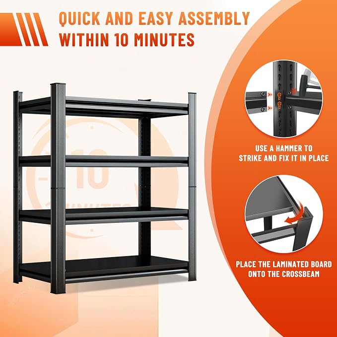 54''H Heavy Duty Metal Shelving Unit, 2000 lbs Total Capacity, Dual-Layer Column - Image 7