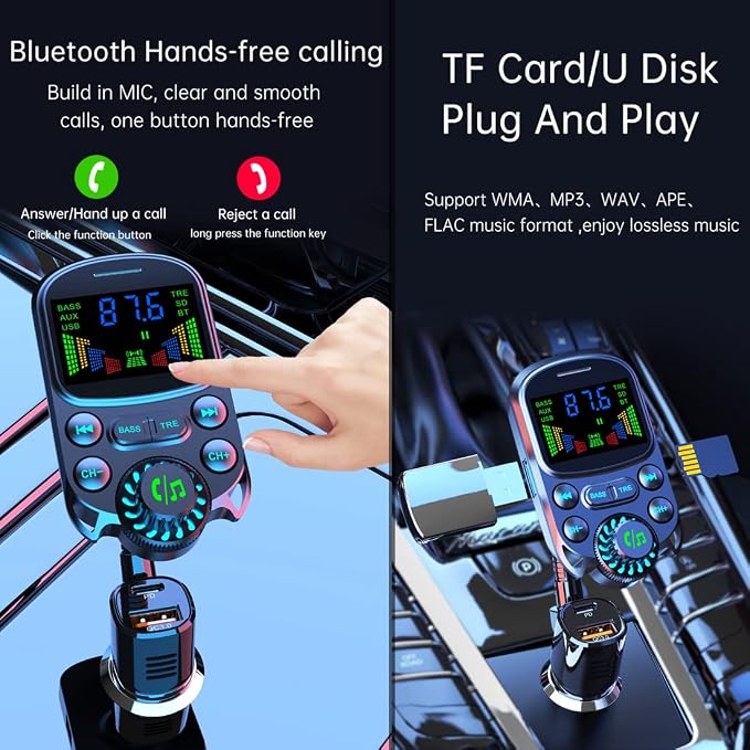 Bluetooth FM Transmitter for Car 1.5" Color Screen Display Wireless Handsfree - Image 5
