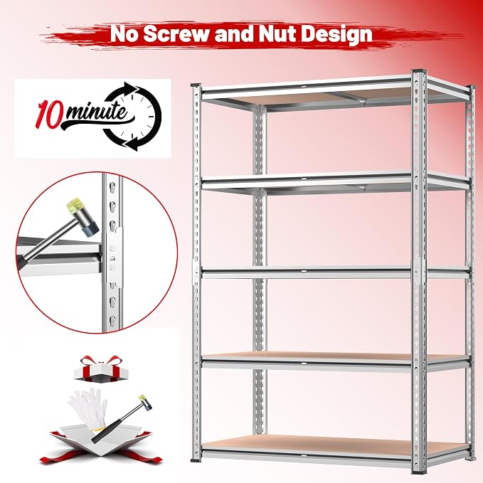 REIBII 2020LBS Garage Shelving Heavy Duty Metal Shelving 5 Tier Storage Shelves - Image 10