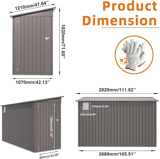 4 x 9 FT Metal Outdoor Storage Shed w/Clear Window, Lean to Storage Sheds - Image 3
