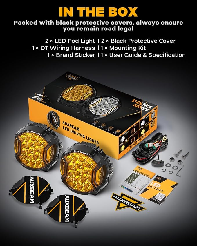 Auxbeam V-Ultra Series 7" 226W Side Shooter LED Offroad Lights, Amber DRL 3 - Image 6