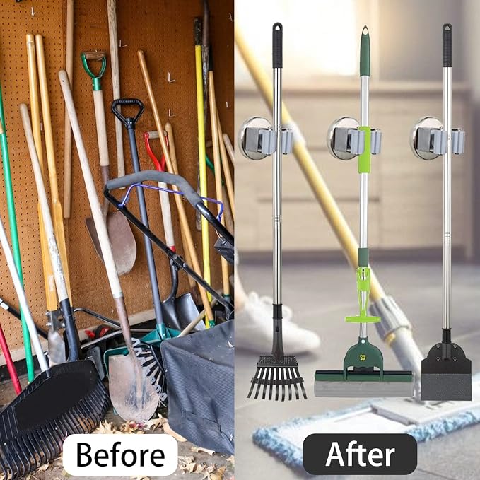 MUTUACTOR Magnetic Broom Holders, No Drilling 10lbs Magnetic Hooks Broom Mop - Image 8