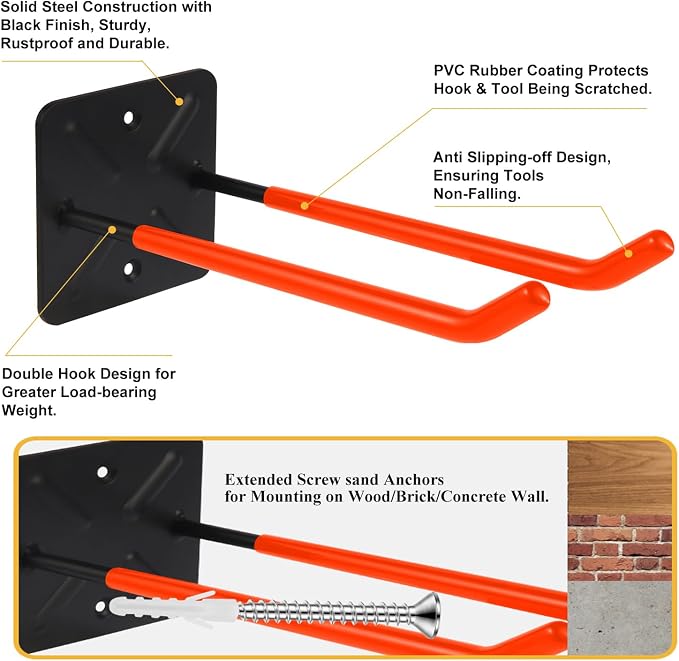 Steel Garage Storage Hooks Wall Tool Organizer, 12.4 Inch Garage Hook Heavy - Image 3