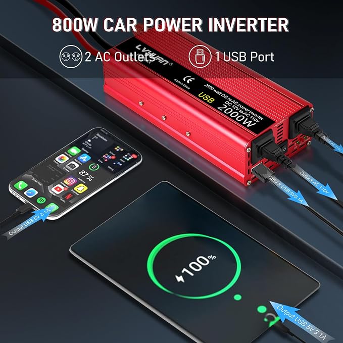 Car Vehicle Power Inverter 800W/2000WDC-AC 12V-110V Converter Power Supply - Image 8