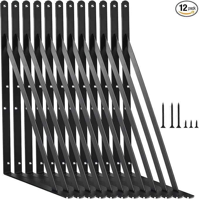12 Pack L18 x H 12" Black Heavy Duty Shelf Brackets by MHMYDZ