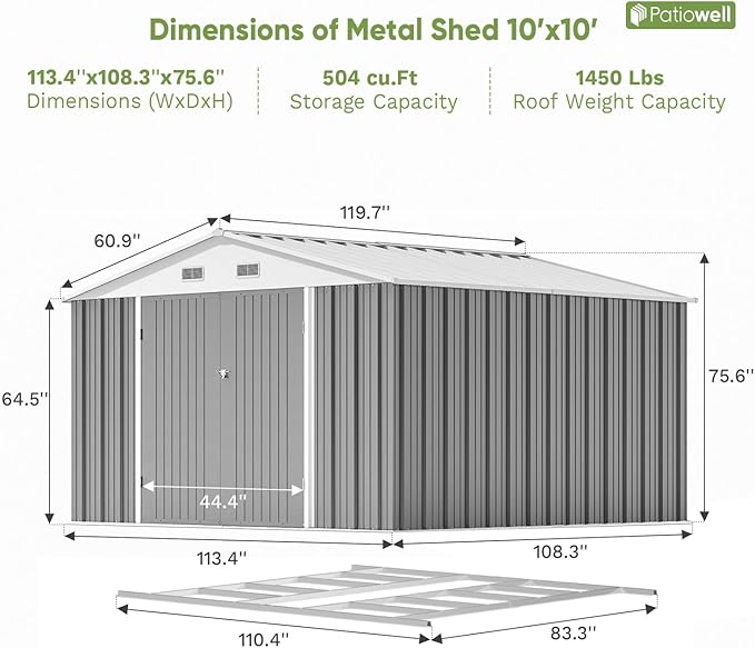 Patiowell 10 x 10 FT Outdoor Storage Shed - Image 4