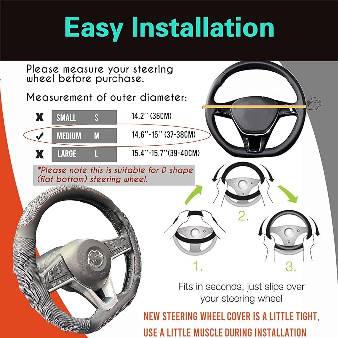 PINCTROT D Shaped 14.5-15 Inch Steering Wheel Cover Great Grip - Image 6