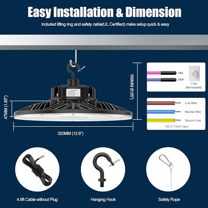 BBESTLED UFO Commercial Lights for Ceiling LED 200W, High Bay UFO Lights LED - Image 3