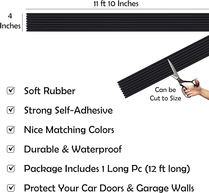 Rubber Bond Garage Wall Protectors - 4in x 12ft Strong Self-Adhesive Rubber - Image 2