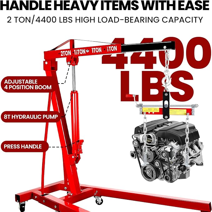 4400 Lbs Folding Engine Hoist Cherry Picker, 2 Ton Engine Hoist - Image 3