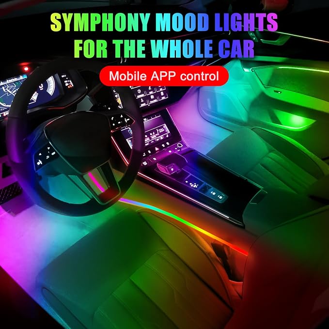 Car Interior Ambient Lights, 18 in 1 128 Colorful LED Acrylic Fiber Optic Strip - Image 3