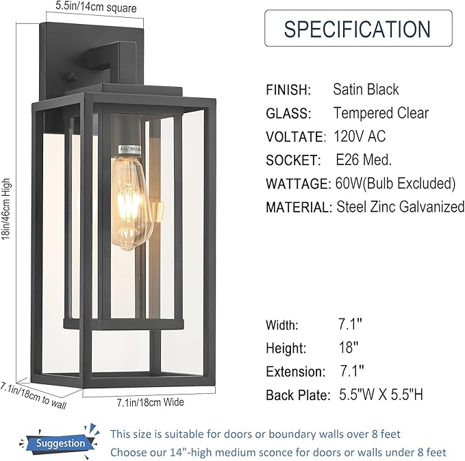 18" Outdoor Wall Light Fixtures Waterproofed Exterior Lantern W/Sturdy - Image 5
