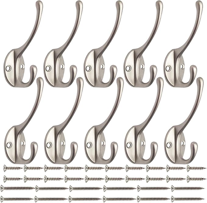 IBosins 10 Pack Heavy Duty Dual Coat Hooks Wall Mounted by IBosins